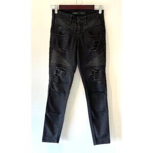 Guess Distressed Black Studded Low-Rise Jeans